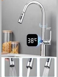 Смеситель для кухни ESKO K15 LED (K15LED) однозахв, вытяж излив, дисплей, датчик температуры, хром
