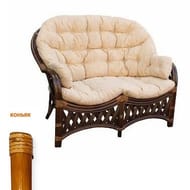 Диван Черчилль (Рузвельт) (1250х750х950) 2-х местный, подушки светлые, ротанг, коньяк