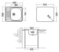 Мойка врезная Ukinox Comfort 480х580 матовая нерж. сталь 0,6мм, слив 3 1/2, COM580.480 -GT6K 1R
