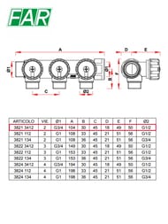 Коллектор регулируемый FAR 3/4"ВН на 2 отвода 1/2"EU, с вставкой под плоское уплот., FK 3821 3412UN — изображение 5