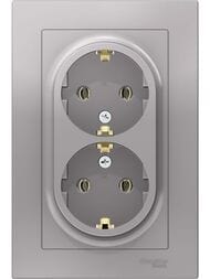 Розетка Systeme Electric ATLASDESIGN двойная с заземлением 16А в сборе алюминий ATN000324