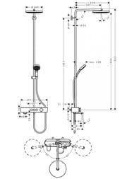 Чертёж Душевая система Hansgrohe Pulsify 24230000 Showerpipe 260 1jet с термостатом для ванны, хром
