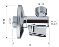 Запорный вентиль с фильтром 1/2*1/2 Remer 127A1212, хром — миниатюра 2