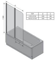 Шторка на ванну RAVAK 10CVS2-100 L (990х1500) левая, профиль блестящий, стекло Transparent