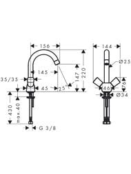 Смеситель Hansgrohe Logis 71221 для умывальника двухзахватный, без дон.клапана, поворот. излив 145мм — миниатюра 8