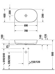 Раковина Duravit Luv 700х400 шлифованная, серая матовая, выпуск с керамической крышкой 0379702300
