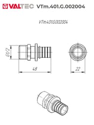 Соединитель VALTEC, аксиальный, 20х1/2"Н, латунь CW614N, VTm.401.G.002004 — миниатюра 5