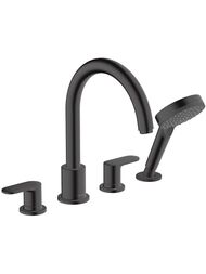 Смеситель на борт ванны Hansgrohe Vernis Blend 71456670 на 4 отверстия, с душ. гарнитуром, черн. мат — миниатюра 1