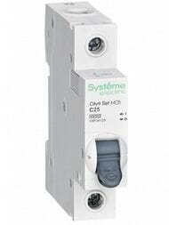 Выключатель Systeme Electric автоматический однополюсный 25А С 4.5kA 230В City9 Set C9F34125