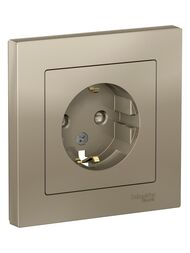 Розетка Systeme Electric ATLASDESIGN с заземлением со шторками 16А в сборе шампань ATN000544