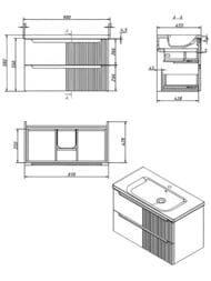 Тумба под раковину Caprigo TERMIN META 90 (870х550х428) подвесная, 2 ящика, grigio seta 37113EML-050