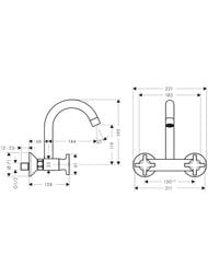 Чертёж Смеситель Hansgrohe Logis M32 для кухни настенный, двухзахватный, поворотный излив, хром 71286000