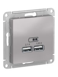 Розетка Systeme Electric ATLASDESIGN USB 5В 1 порт x 2,1А 2 порта х 1,05А алюминий ATN000333
