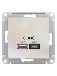 Розетка Systeme Electric ATLASDESIGN USB A+С, 5В/2,4А, 2х5В/1,2А, механизм, ЖЕМЧУГ ATN000439