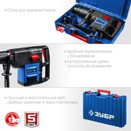 Перфоратор ЗУБР Профессионал SDS-Max ЗПМ-52-1500 ЭК 120-280 об/мин, 1100-2250 уд/мин, кейс