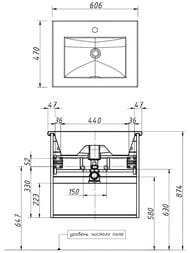 Тумба под раковину Caprigo Novara 60 (606х557х470) подвесная, 2 ящика, цвет бланж 35915-SF027