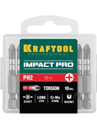 Набор бит KRAFTOOL Impact Pro Philips PH2, 50мм, 10шт, в пластиковом боксе 26191-2-50-S10