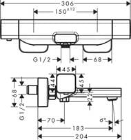 ��������� Hansgrohe Ecostat E 15774000 ��� ����� ���������, ��������� ������, ����� 183��, ����