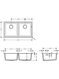 Чертёж Мойка из гранита Hansgrohe 43434380 (820х450) под столешницу, серый бетон