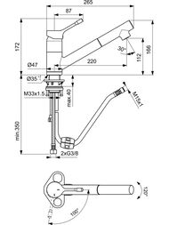 Смеситель для кухни Ideal Standard CERALOOK однозахватный, выдвижной поворотный излив 112мм BC294AA