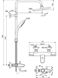 Душевая система Ideal Standard Ceratherm T25 A7590AA термостат, верхний/ручной душ, хром