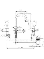Смеситель для раковины Nicolazzi Mac Kinley 05 2208NKN29 на три отверстия, двухзахв., д/к, никель