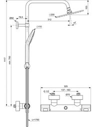Душевая система Ideal Standard CERATHERM T100 A7240AA смеситель термостат для душа, верх душ квадрат