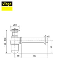 Сифон Viega 1 1/4 x 32, хромированная латунь, универ. выпуск, пробка, мод.5754, 102845