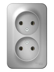 Розетка Systeme Electric BLANCA наруж.двойная без заземл. без шторок, 16А 250В, алюминий BLNRA000203