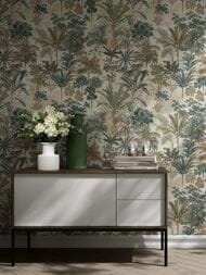 Обои виниловые на флизелине Kerama Marazzi Оазис мотив (1,06х10,05) темно-зеленые KM6205 (рул.)