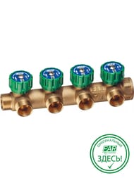 Коллектор регулируемый FAR 3/4"ВН на 4 отвода М24х19, латунь, FK 3837 34 — миниатюра 1