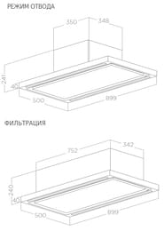 ������� ELICA Cloud Seven IX/F/90 LED, 900�500 ��, 1100 �3/�, 214 ��, ��, ����./����� PRF0141953