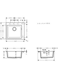 Чертёж Мойка из гранита Hansgrohe S51 43312170 (560х510) врезная, отвер.под смес., черный графит