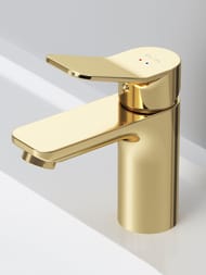 Смеситель AM.PM X-Joy F85A02199 100 мм, для умывальника, однозахватный, фиксированный излив, золото