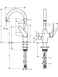 Смеситель Hansgrohe Focus M42 для кухни 220 мм поворотный излив запорный вентиль хром 71803000 — миниатюра 2