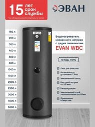 Бойлер косвенного нагрева Эван WBC-HT-400, 400 л, 22кВт, с 2 змеевиками, напольный
