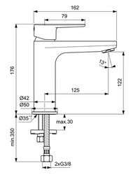 Смеситель для умывальника Ideal Standard CERAFINE O излив 126мм, без дон клап., мат.черный BC554XG