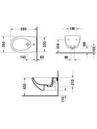 Биде подвесное DURAVIT ARCHITEC 365х580х290 с отверстием под смеситель, перелив, крепление 253115000