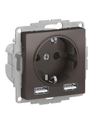 Розетка Systeme Electric ATLASDESIGN 16А c 2USB A+A, 5В/2,4А, 2х5В/1,2А, механизм, МОККО ATN000630