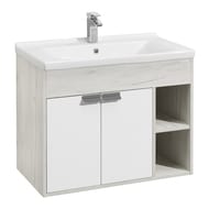 Тумба под раковину AQUATON Флай 80 1A237401FAX10 792x429x610 подвесная, 2 дверцы, 2 открытых ящика, белый глянец/дуб крафт