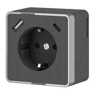 Розетка с заземлением, шторками и USB тип A+C Werkel Gallant W5071704, графит