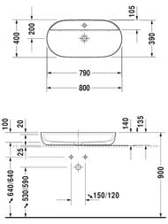 Раковина Duravit Luv 800х400 шлифованная, белая, выпуск с керамической крышкой 0380800000