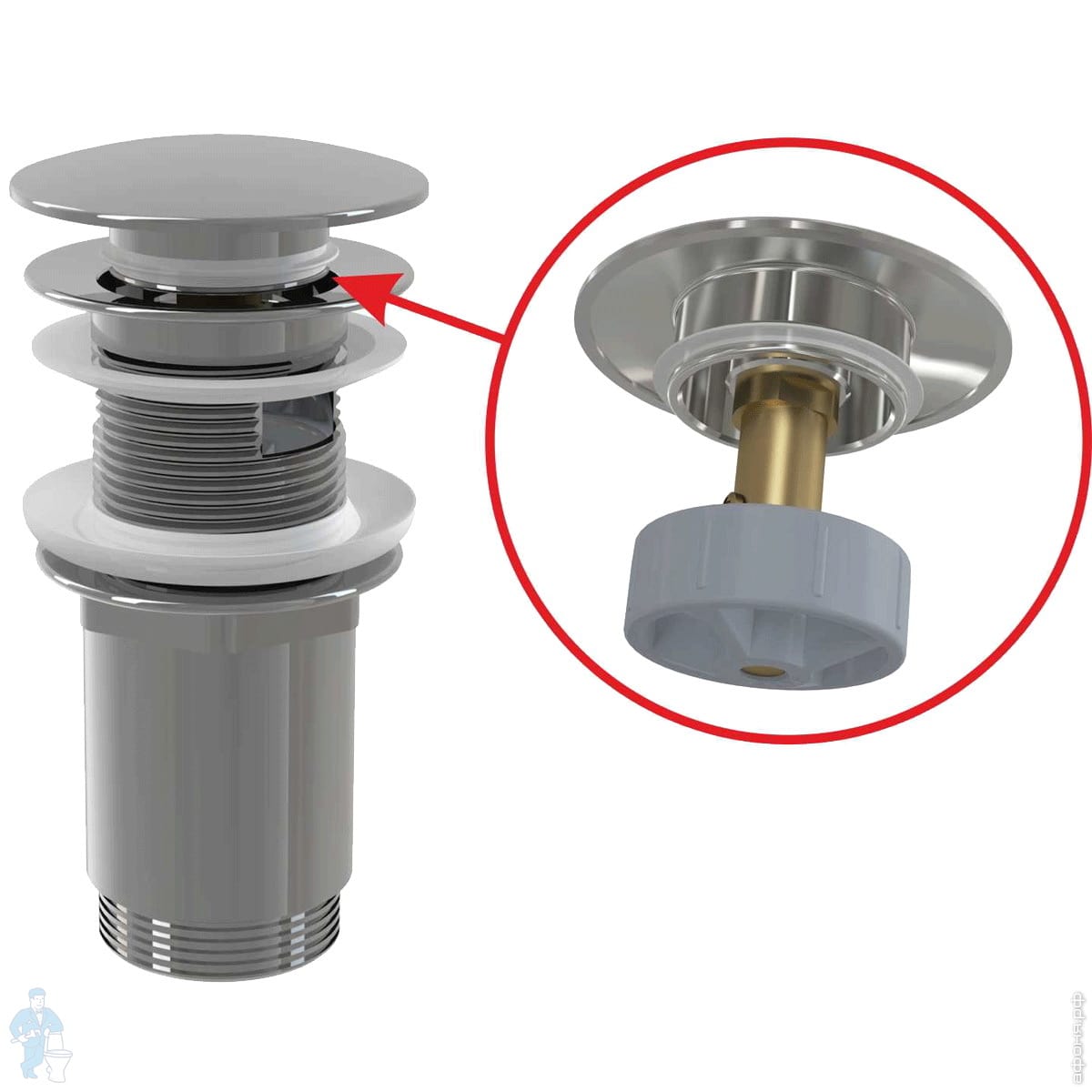 Выпуск для умывальника Alcaplast A392C click/clack 1 1/4\", клапан с ...