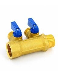 Коллектор с шар.кранами Tiemme   3/4"нв - 2 х 1/2" с кранами (синяя ручка) 1822G160402BLU — изображение 3