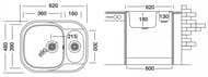 Мойка врезная Ukinox Galant 620х480 декор.нерж.сталь 0,8мм,слив 3 1/2, GAL620.480 15GT8K-O