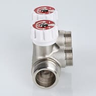 Коллектор VALTEC 3/4" на 2 выхода 1/2"Н с белыми регулирующими вентилями, латунь ник. VTc.570.N.0502 — изображение 6