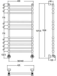 Полотенцесушитель водяной Margaroli Sole 464-11 TS(1072х425) хром, 464TS3611CR