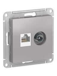 Розетка Systeme Electric ATLASDESIGN двойная компьютерная+ТВ RJ45+TV категория 5E алюминий ATN000389