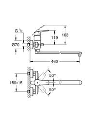 Смеситель для ванны Grohe EuroSmart поворотный излив, вынос 400 мм, однозахватный, хром 23992003 — изображение 4