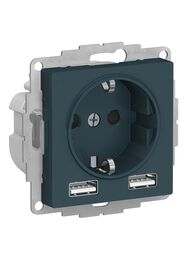 Розетка Systeme Electric ATLASDESIGN 16А c 2 USB A+A, 5В/2,4А, 2х5В/1,2А, механизм, ИЗУМРУД ATN00083